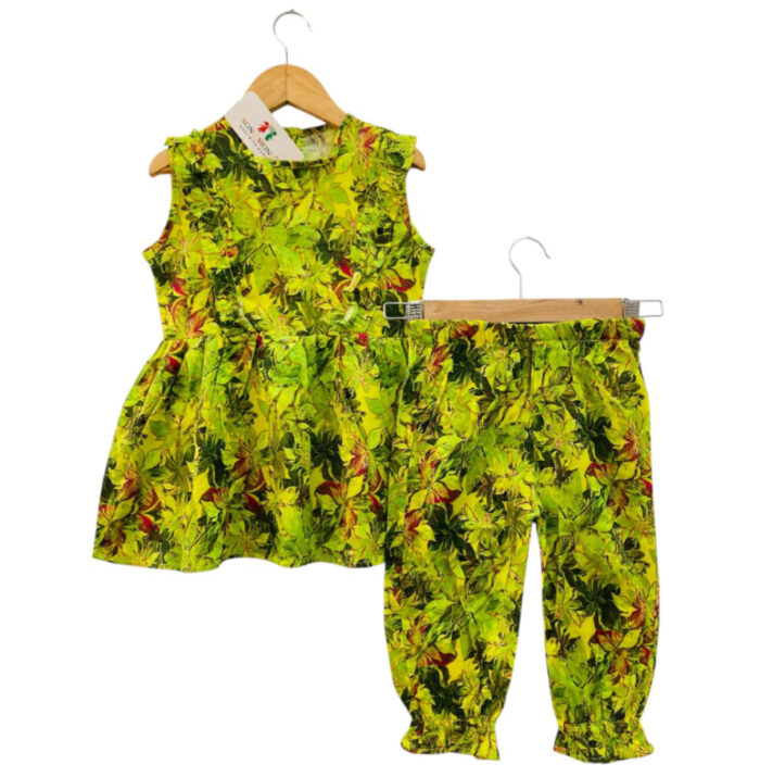 Girls Green Printed 2pc Suit